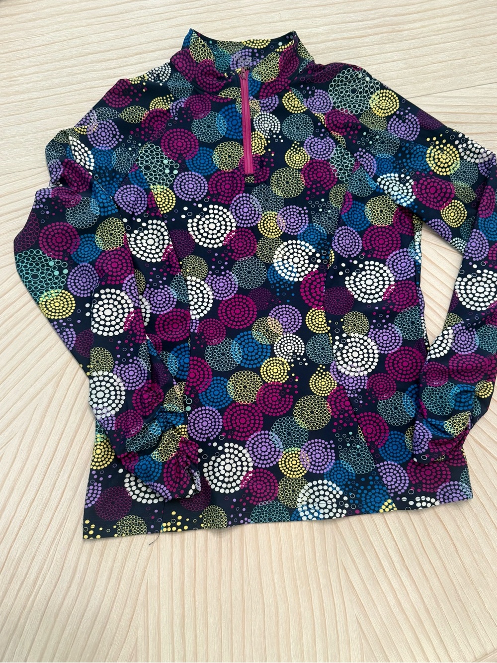 Tzu Tzu Multi-Color Dot-Print Half-Zip Long Sleeve Top